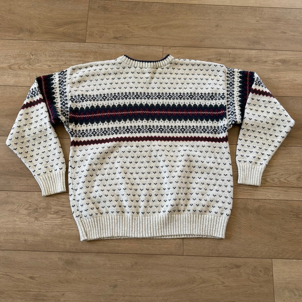 INC International Concepts Mens Fair Isle Vtg Cotton Sweater Cream Large USA